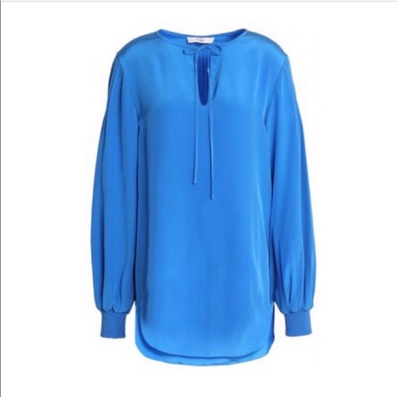 TIBI Pintuck Silk Tunic Long Sleeve Blouse In Azure Blue Size 2 - Picture 2 of 16